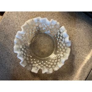 Vtg Fenton Hobnail White Clear Opalescent Ruffled Edge Candy Dish  5.5" *AS IS